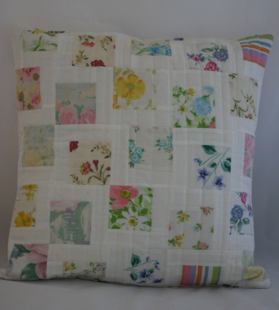 Scattered Squares Pillow with Vintage Linens April, 2015